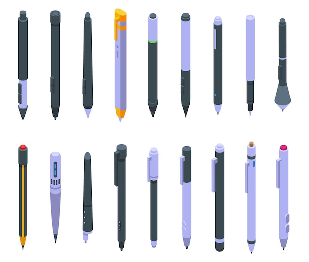 Digital pen icons set isometric vector Graphic tool