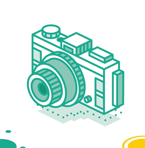 Digital Photo Camera Isolated on White Isometric Outline Icon