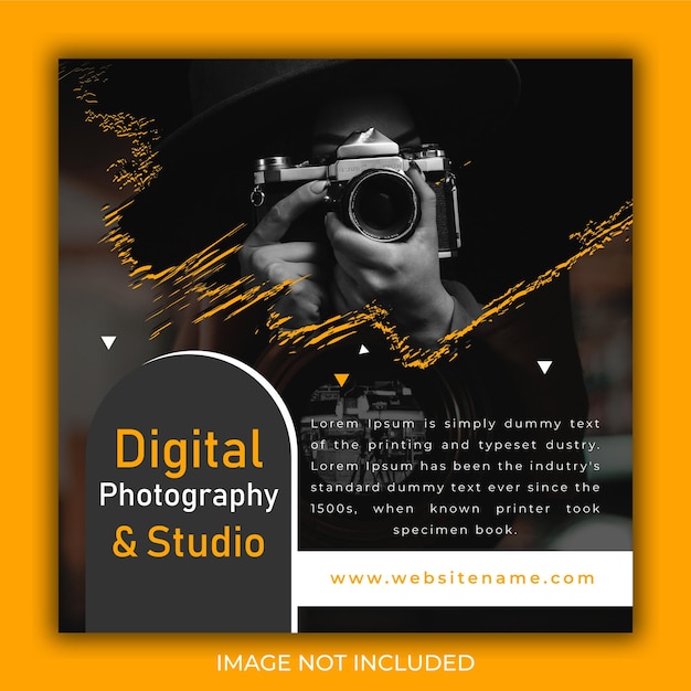 Vettore fotografia digitale e modello di post instagram promozionale in studio