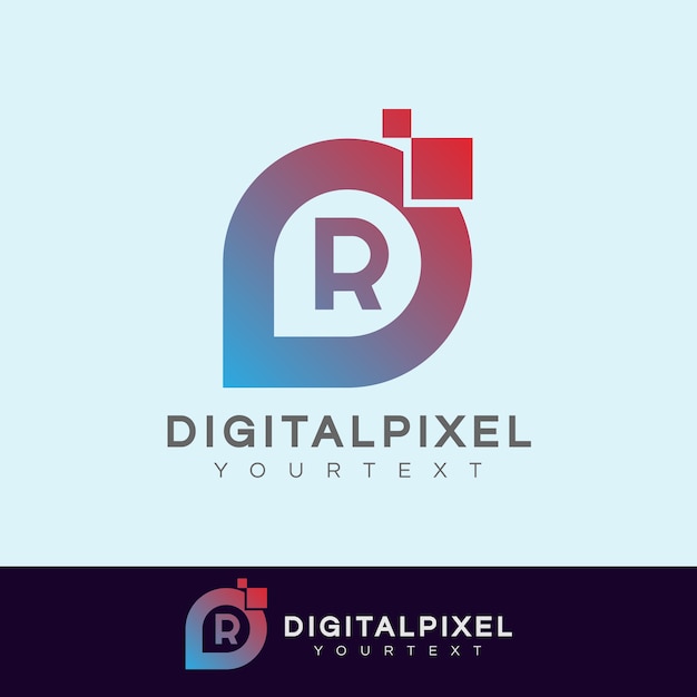 digital pixel initial Letter R Logo design