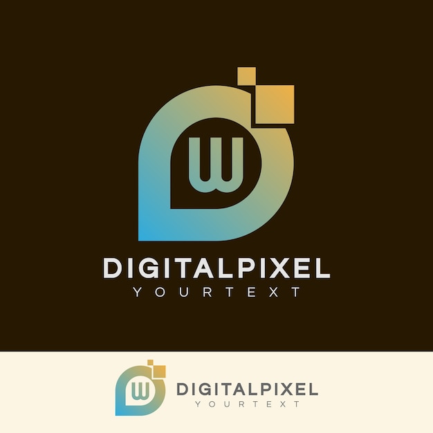 digital pixel initial Letter W Logo design