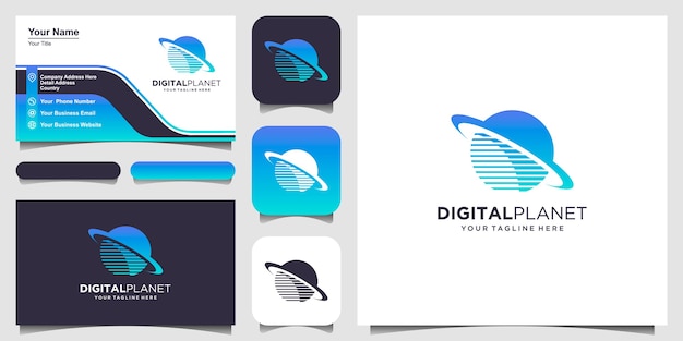 Digital planet logo designs template. pixel combined with planet sign.