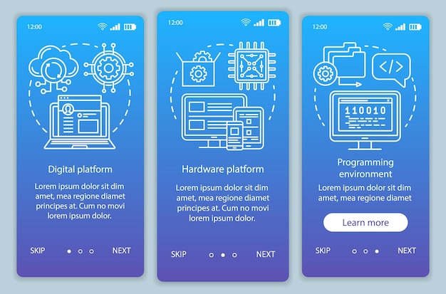 Vector digital platform onboarding mobile app page screen vector template