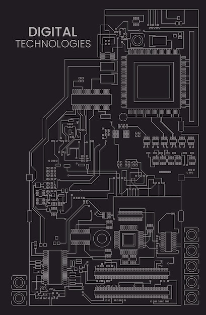 ベクトル デジタル プリント回路基板電子部品を備えた回路基板のベクトル イラスト