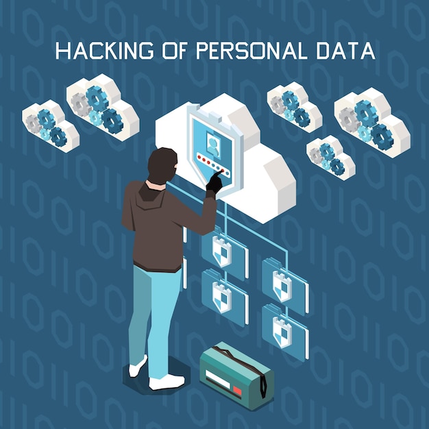 Digital privacy personal data protection isometric composition