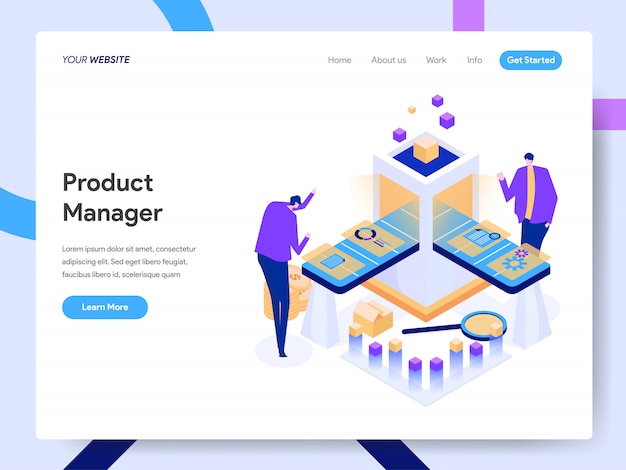 Digital product manager isometric illustration for website page