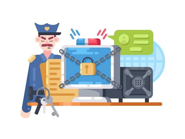 Vector digital protection and security. storage lock and guard. vector illustration