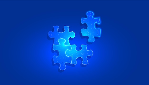 Vector digital puzzle in a futuristic style with a glowing effect the strategy consists of parts of a puzzle combining parts to achieve a result or challenge vector illustration on a light blue background