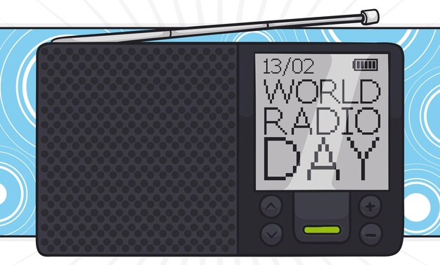 Vector digital radio promoting in its digital screen the world radio day