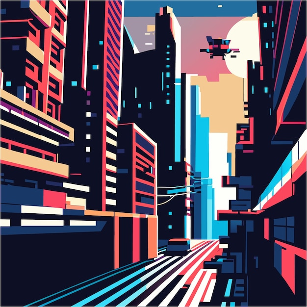 Vector digital rebellion cyberpunk glitch art cityscape