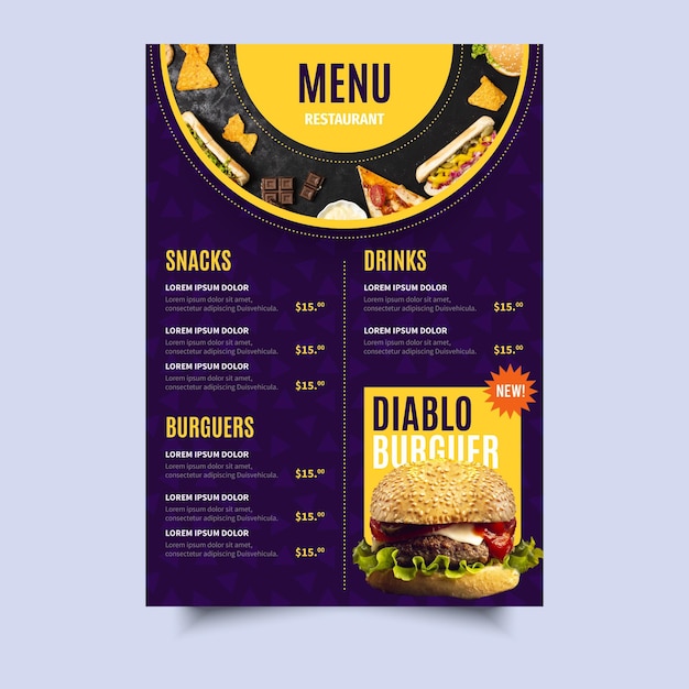 Digital restaurant menu template design