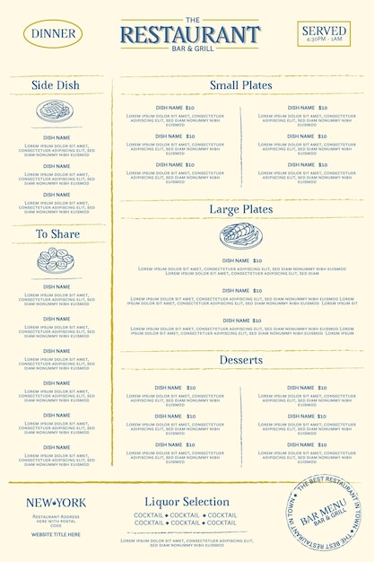 Vettore modello di menu del ristorante digitale