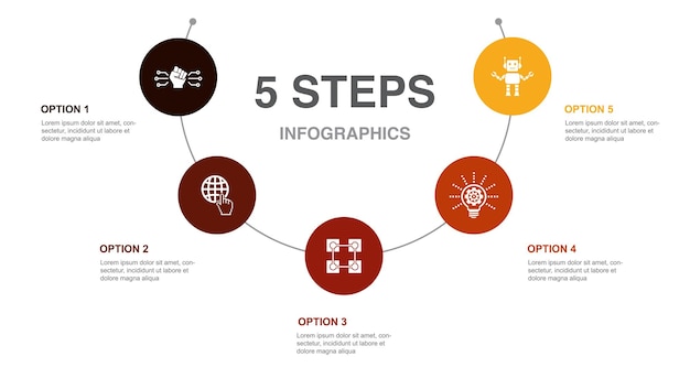 Digital revolution internet blockchain innovation Robotics icons Infographic design template Creative concept with 5 steps