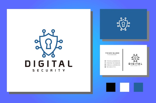 디지털 보안 방패와 열쇠 구멍 로고 디자인 매체
