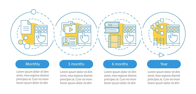 Digital services subscription vector infographic template Tariff plans Data visualization with four steps and options Process timeline chart Workflow layout with icons