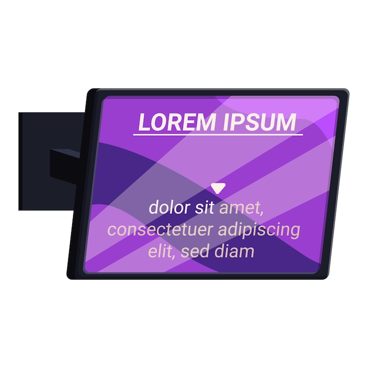 Vector digital signage displaying information hanging on wall