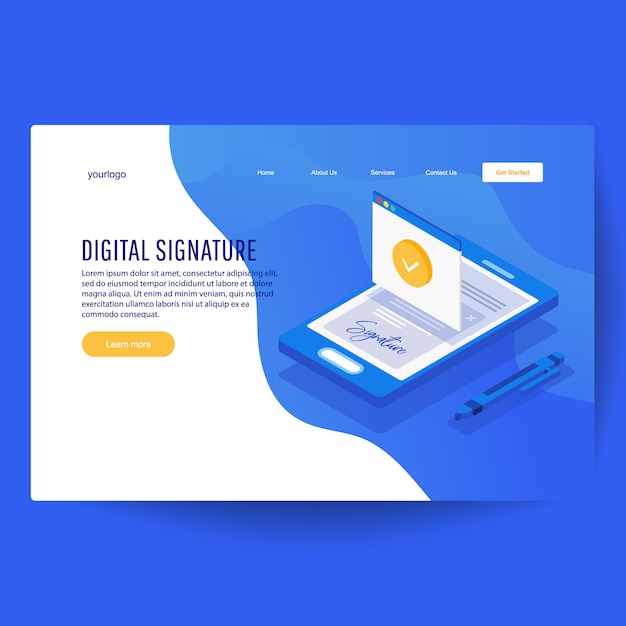 Digital signature. flat 3d web isometric contract signature