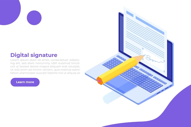 Digital signature isometric Electronic Smart contract Vector illustration