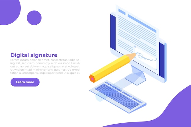 Digital signature isometric electronic smart contract vector illustration