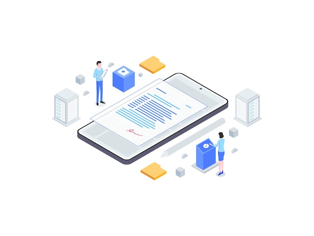 Vector digital signature isometric flat illustration. suitable for mobile app, website, banner, diagrams, infographics, and other graphic assets.