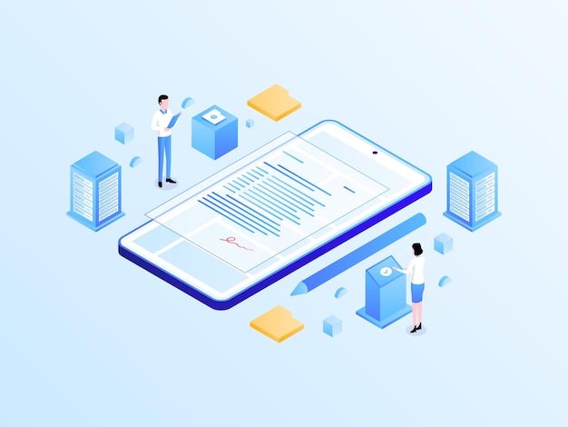 Digital Signature Isometric Light Gradient Illustration. Suitable for Mobile App, Website, Banner, Diagrams, Infographics, and Other Graphic Assets.