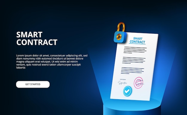 Vector digital smart contract for electronic sign document agreement security, finance, legal corporate.