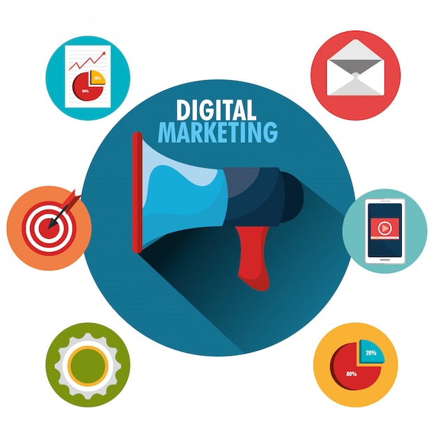 Digital and social marketing graphics.