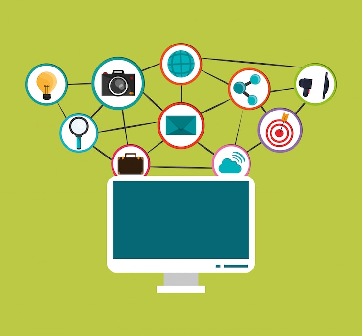 वेक्टर digital social network communication related icons image