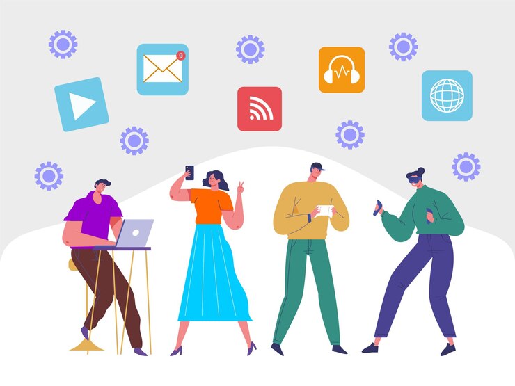Vector digital society concept illustrationstylish and beautiful