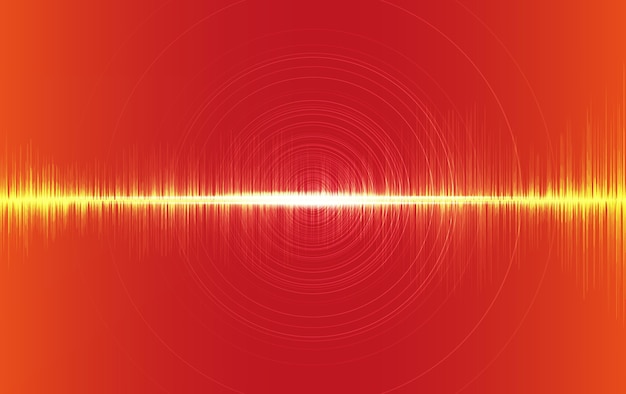 Цифровая звуковая волна на оранжевом фоне, технологическая волна для музыкальной студии.
