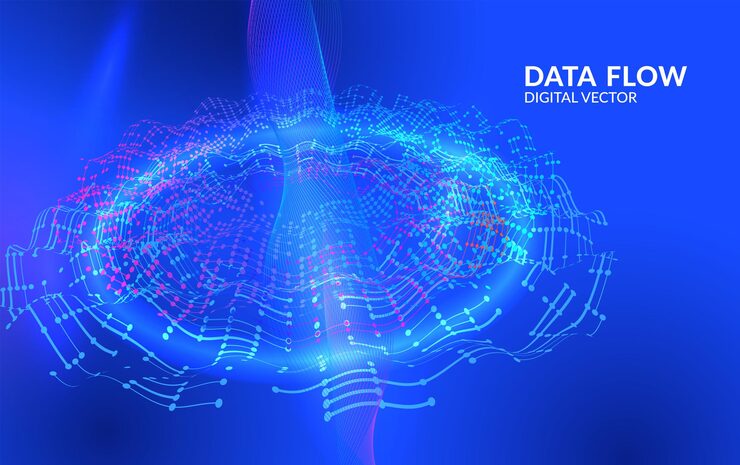 Vector digital stream of binary data forming futuristic wave concept of big data analytics data transfer and global data visualization