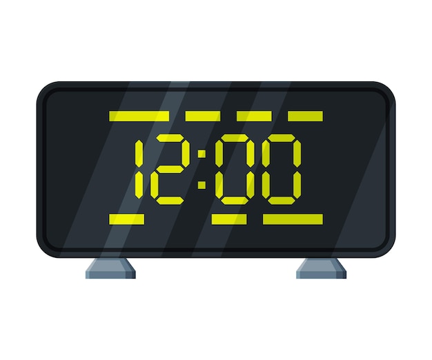 Vector digital table alarm clock with green light illuminated numbers modern time measuring instrument vector illustration