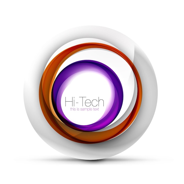 Digital techno sphere web banner button o icona con testo glossy swirl color abstract circle design hitech simbolo futuristico con anelli di colore e elemento metallico grigio illustrazione vettoriale