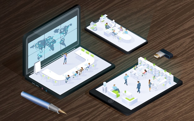 Digital Technologies for Business Isometric Vector