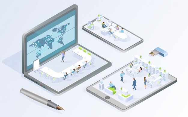 Digital Technologies for Business Isometric Vector