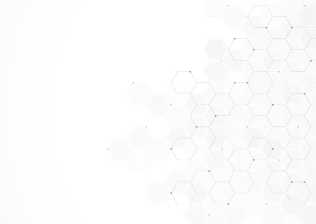 Digital technology background. Abstract hexagons background with black lines and dots