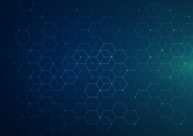 Digital technology background. Abstract hexagons background with lines and dots. Design for science