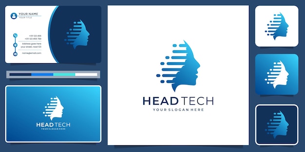 Digital technology concept with face half head design inspiration and business card template.