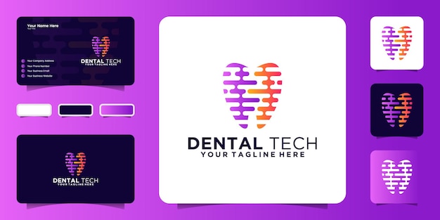 Digital technology dental logo design inspiration logo and business card