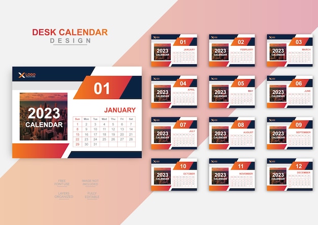 Digital technology desk calendar design template for 2023 year