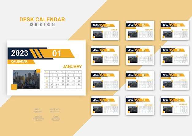 Digital technology desk calendar design template for 2023 year