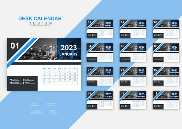 Digital technology desk calendar design template for 2023 year