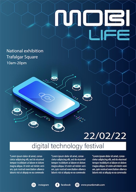 Vector digital technology festival flyer editable text