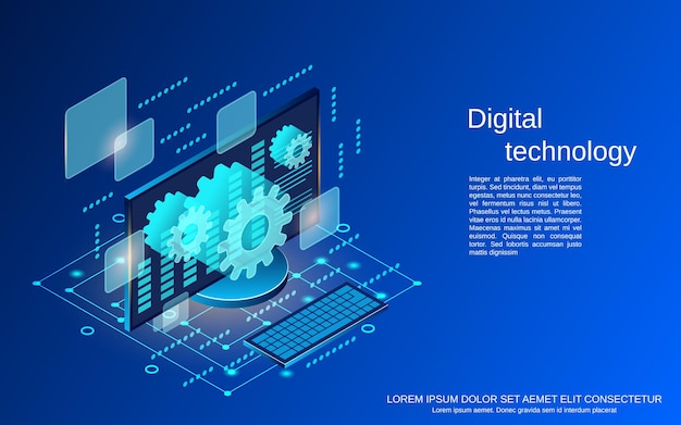 Digital technology flat 3d isometric vector concept illustration