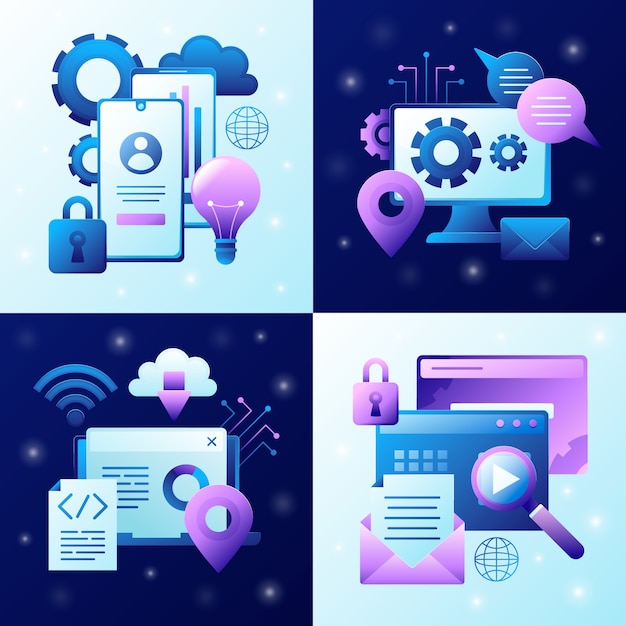 Digital technology illustrations in gradient style