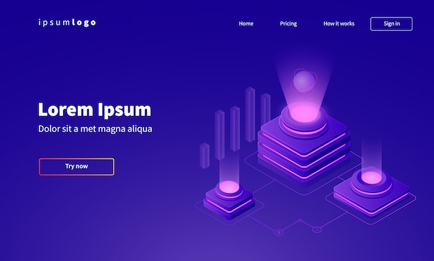 Digital technology isometric landing page, data storage