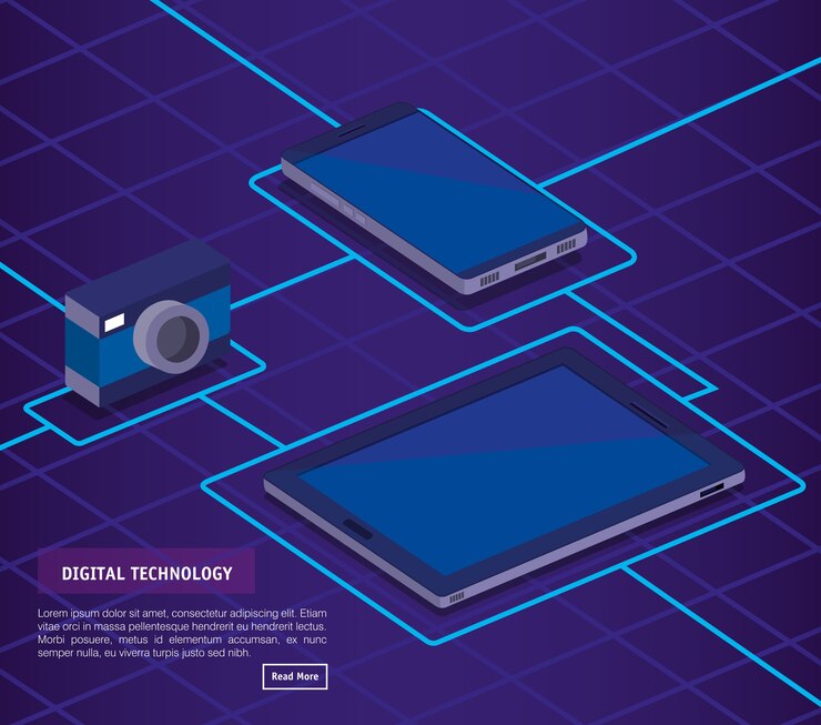 Vector digital technology isometrics icons