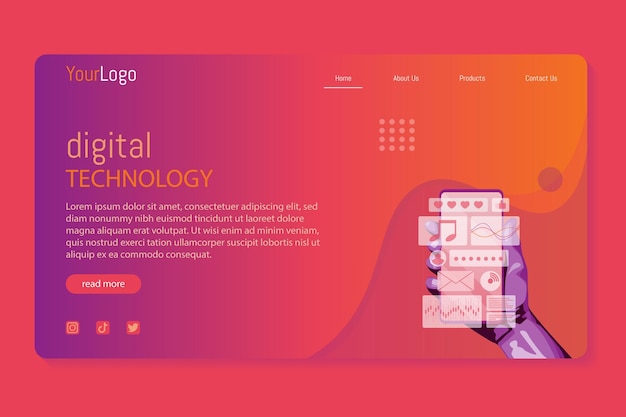 Digital technology landing page template vector