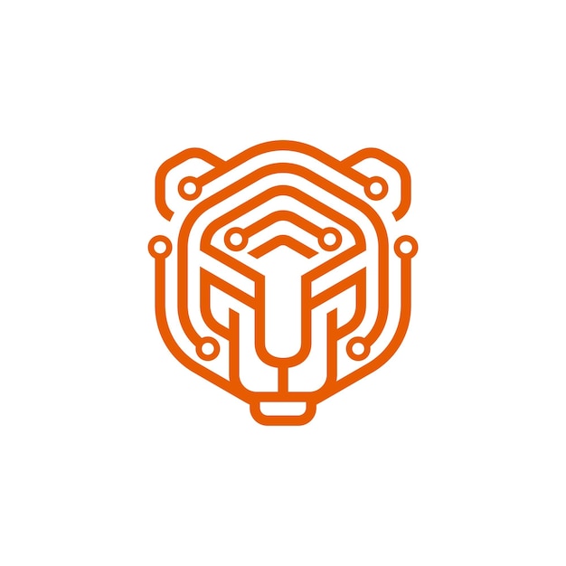 デジタル技術タイガー ヘッドのロゴ デザイン ベクトル テンプレート