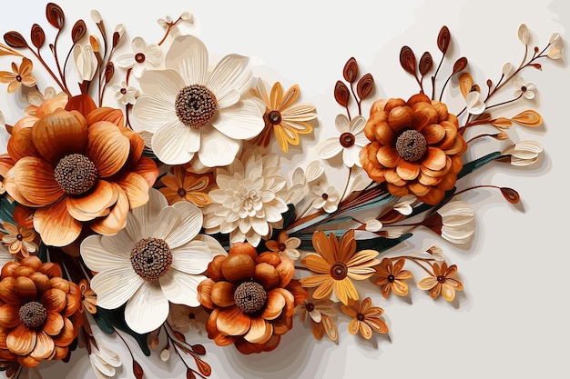 Vector digital textile flower and leaves beautiful with new style